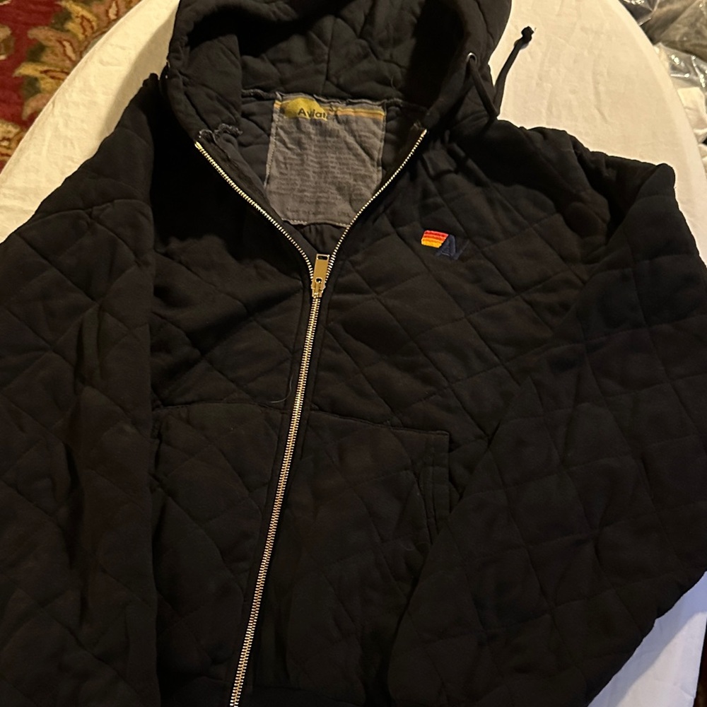 Aviator Nation Black Quilted Hoodie with Rainbow Patch